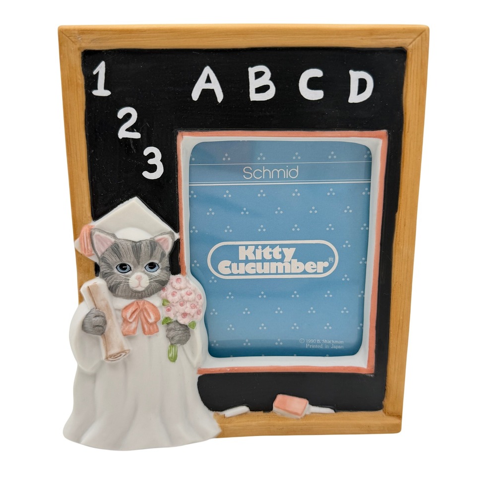 VTG Schmid Kitty Cucumber Graduation Cat Chalkboard Photo Frame 1990